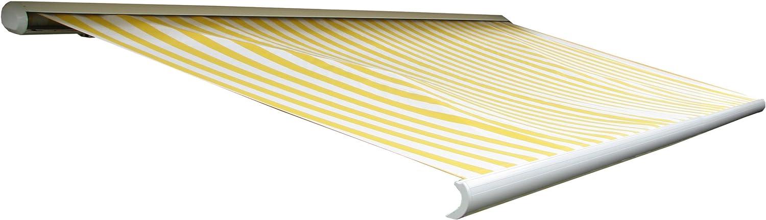 Elektrische Kassettenmarkise T122, Markise Vollkassette 4x3m ~ Polyester Gelb/Weiß Bild 1