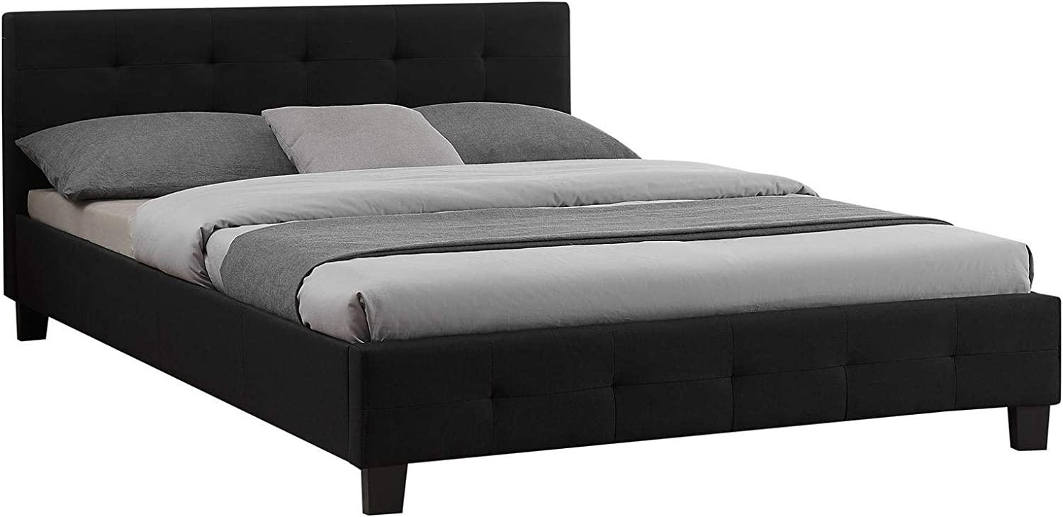 CARO-Möbel Polsterbett Iowa Bettgestell 140 x 200 cm Doppelbett Designbett inklusive Lattenrost Textilbezug in schwarz Bild 1