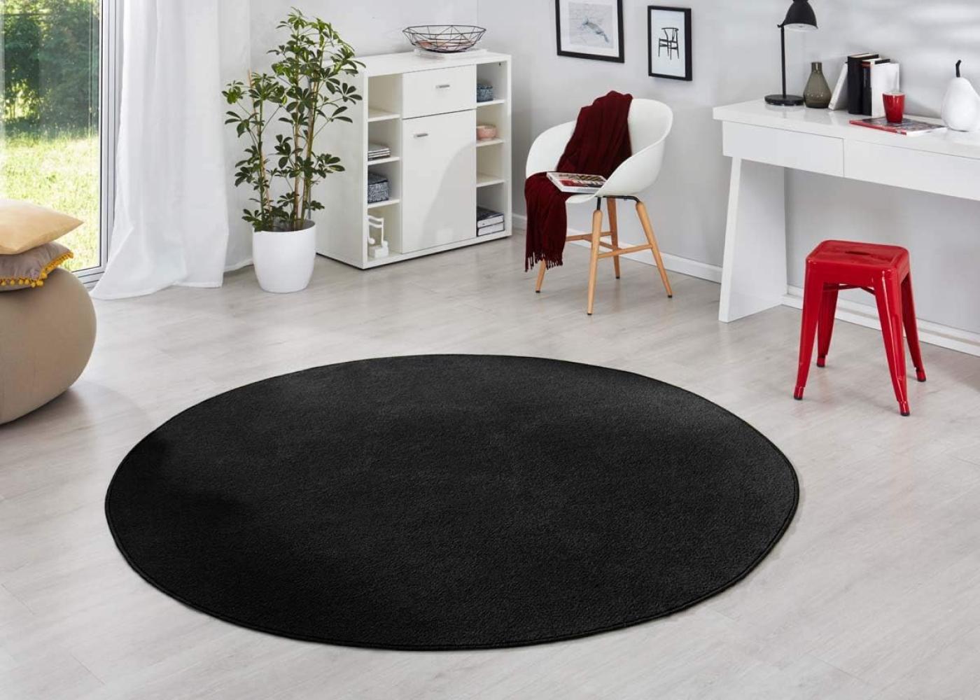 Runder Kurzflor Teppich Uni Fancy rund - schwarz - 133 cm Durchmesser Bild 1