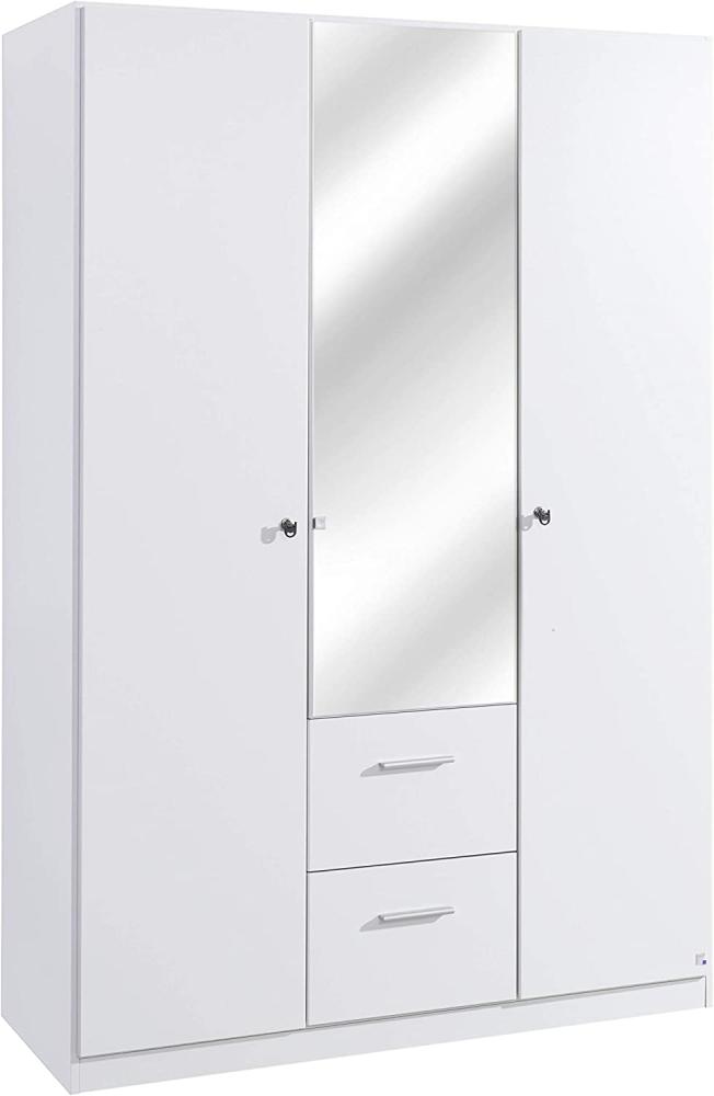 Rauch Möbel Buchholz Schrank abschließbar, Abschließbarer Kleiderschrank in Weiß 3-türig mit Spiegel und 2 Schubladen inkl. Zubehörpaket Basic 2 Kleiderstangen, 5 Einlegeböden BxHxT 136x197x54 cm Bild 1