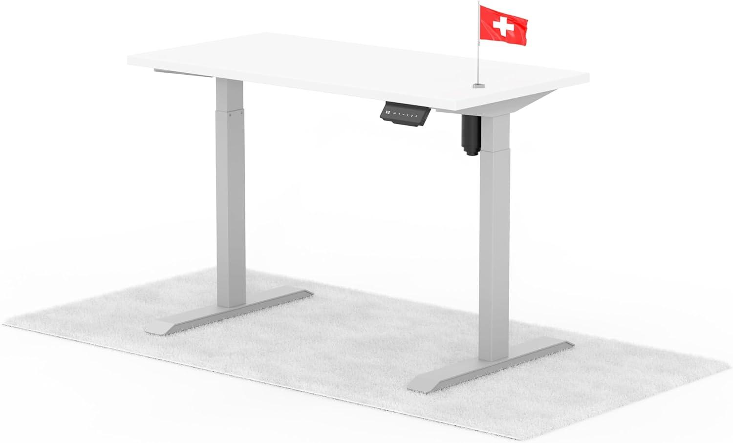 elektrisch höhenverstellbarer Schreibtisch ECO 120 x 60 cm - Gestell Grau, Platte Weiss Bild 1