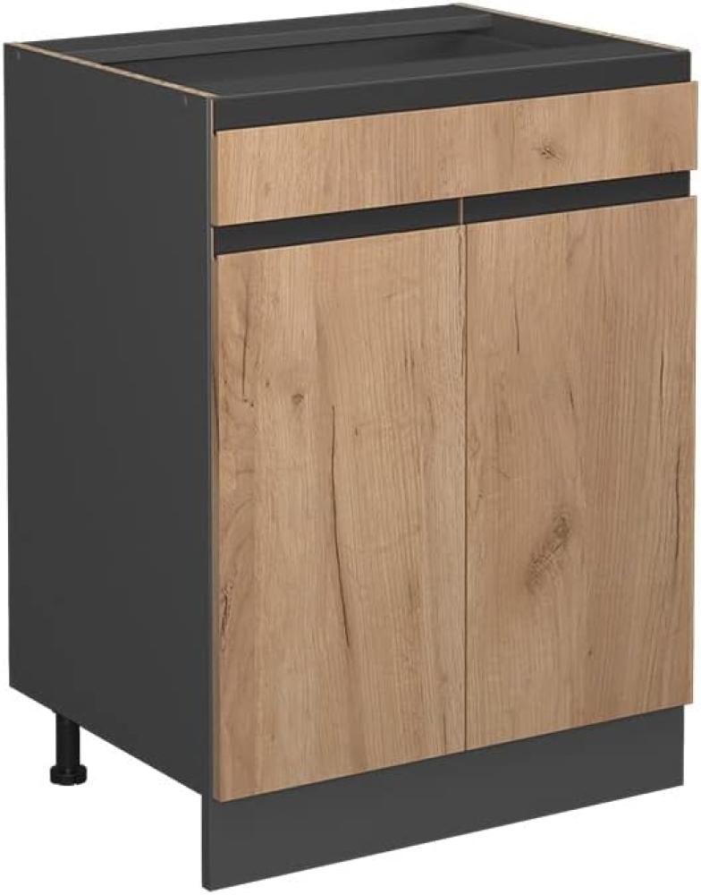 Vicco Schubunterschrank Küchenschrank Küchenmöbel R-Line J-Shape 60 cm modern (Anthrazit-Eiche) Bild 1