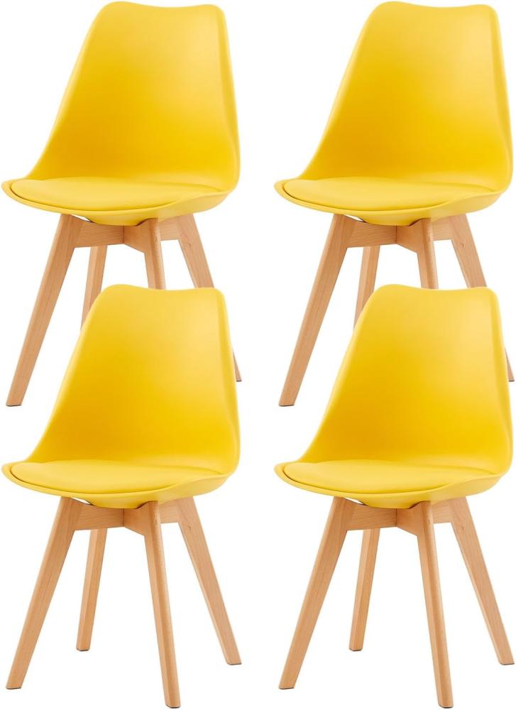 EGGREE 4er Set Esszimmerstühle mit Massivholz Buche Bein SGS Geprüfter, Retro Design Gepolsterter lStuhl Küchenstuhl Holz,Gelb Bild 1