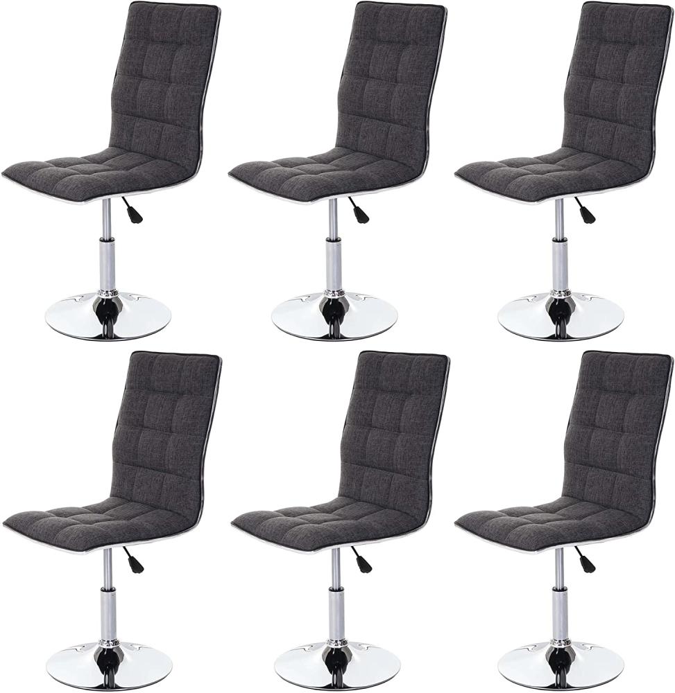 6er-Set Esszimmerstuhl HWC-C41, Stuhl Küchenstuhl, höhenverstellbar drehbar, Stoff/Textil ~ grau Bild 1
