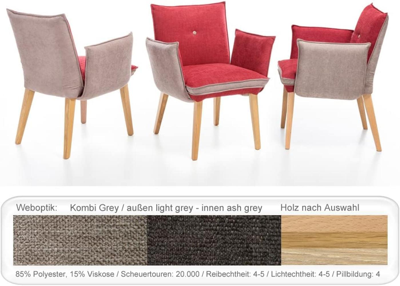 6x Sessel Gerit 1 Rücken mit Knopf Polstersessel Esszimmer Massivholz Buche natur lackiert, Kombi Fleckless Grey Bild 1