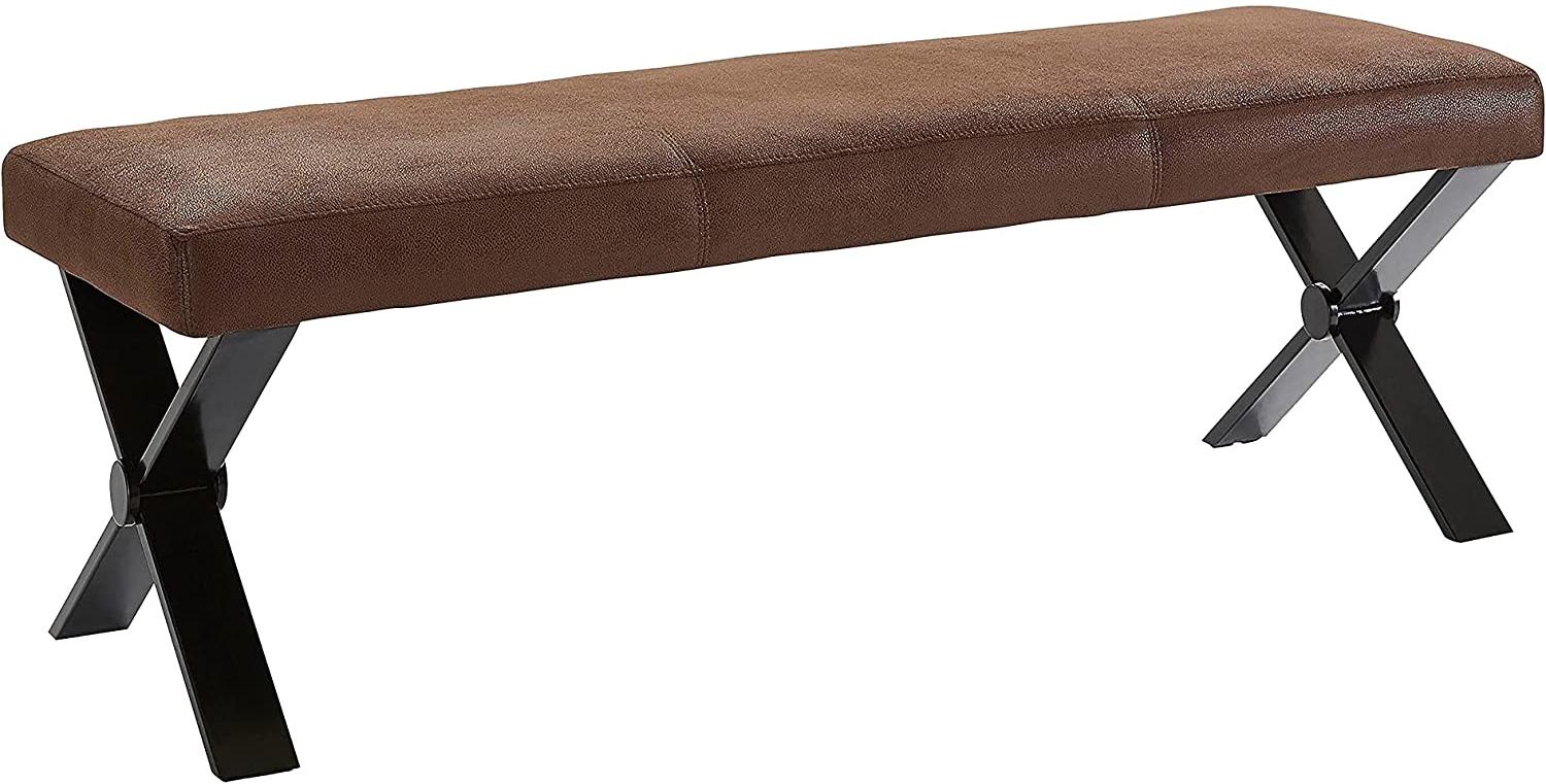 byLIVING Vorbank Claude / Moderne Sitzbank mit einem Vintage-Bezug in braun / Metall Gestell schwarz pulverbeschichtet / Bank ohne Rückenlehne / B 160, H 51, T 51,5 cm Bild 1