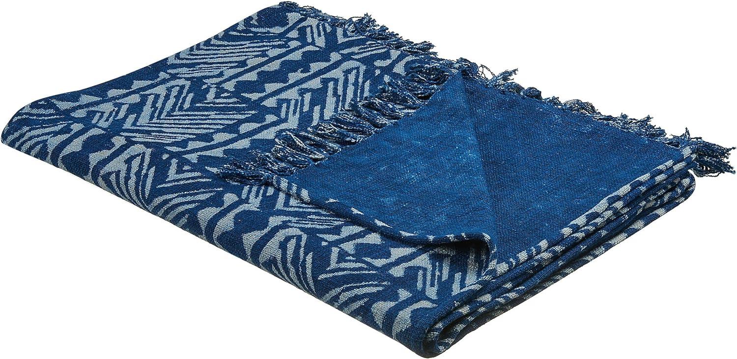 Decke Baumwolle marineblau 130 x 180 cm geometrisches Muster SHIVPURI Bild 1
