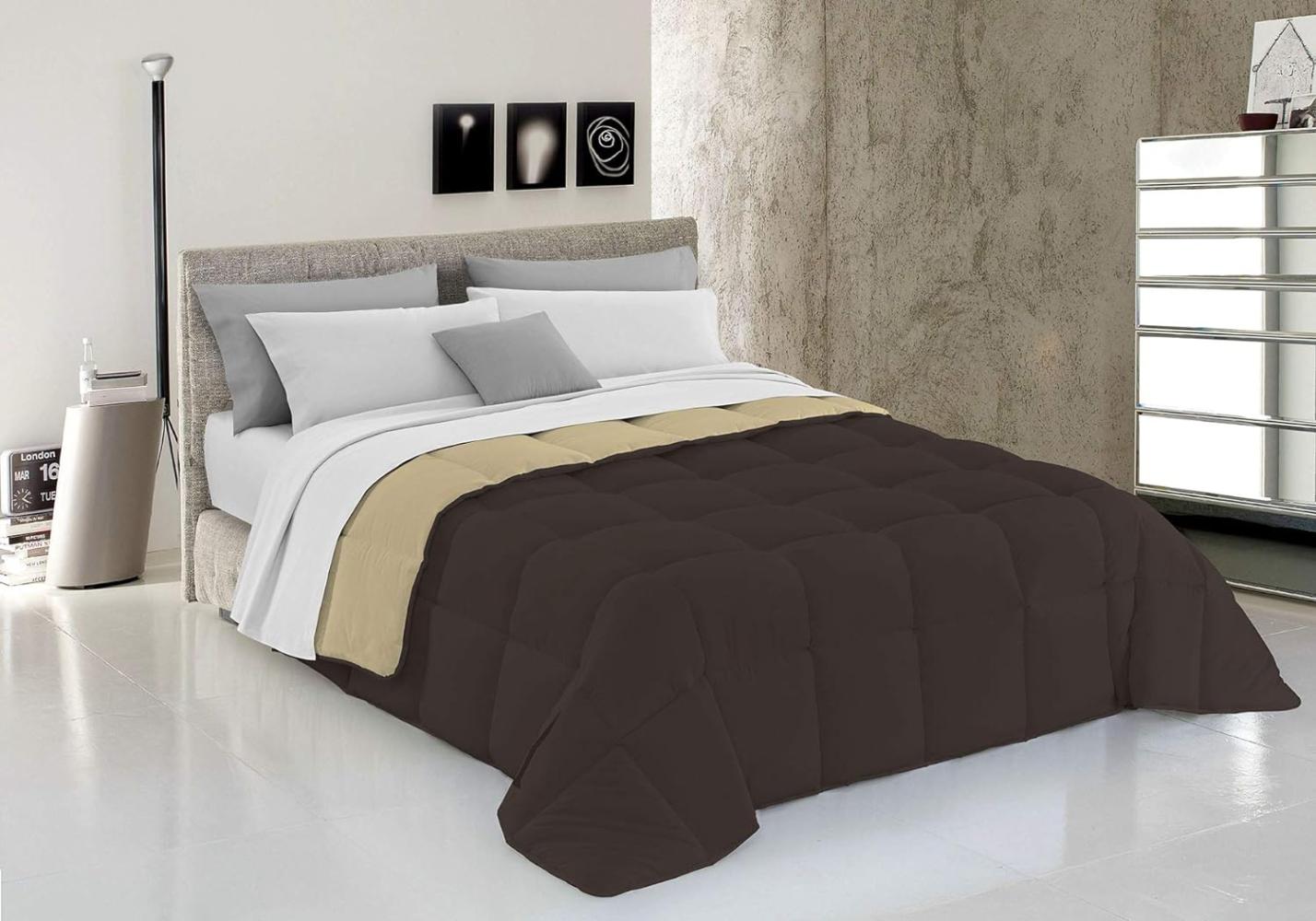 Italian Bed Linen Wintersteppdecke Elegant, Braun/Creme, Doppelte, 100% Mikrofaser, 260x260cm Bild 1