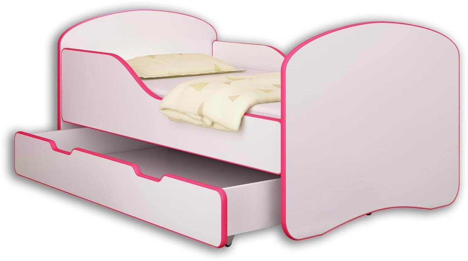 ACMA Jugendbett Kinderbett mit Einer Schublade und Matratze Weiß I 140 160 180 (160x80 cm + Drawer, Rosa) Bild 1