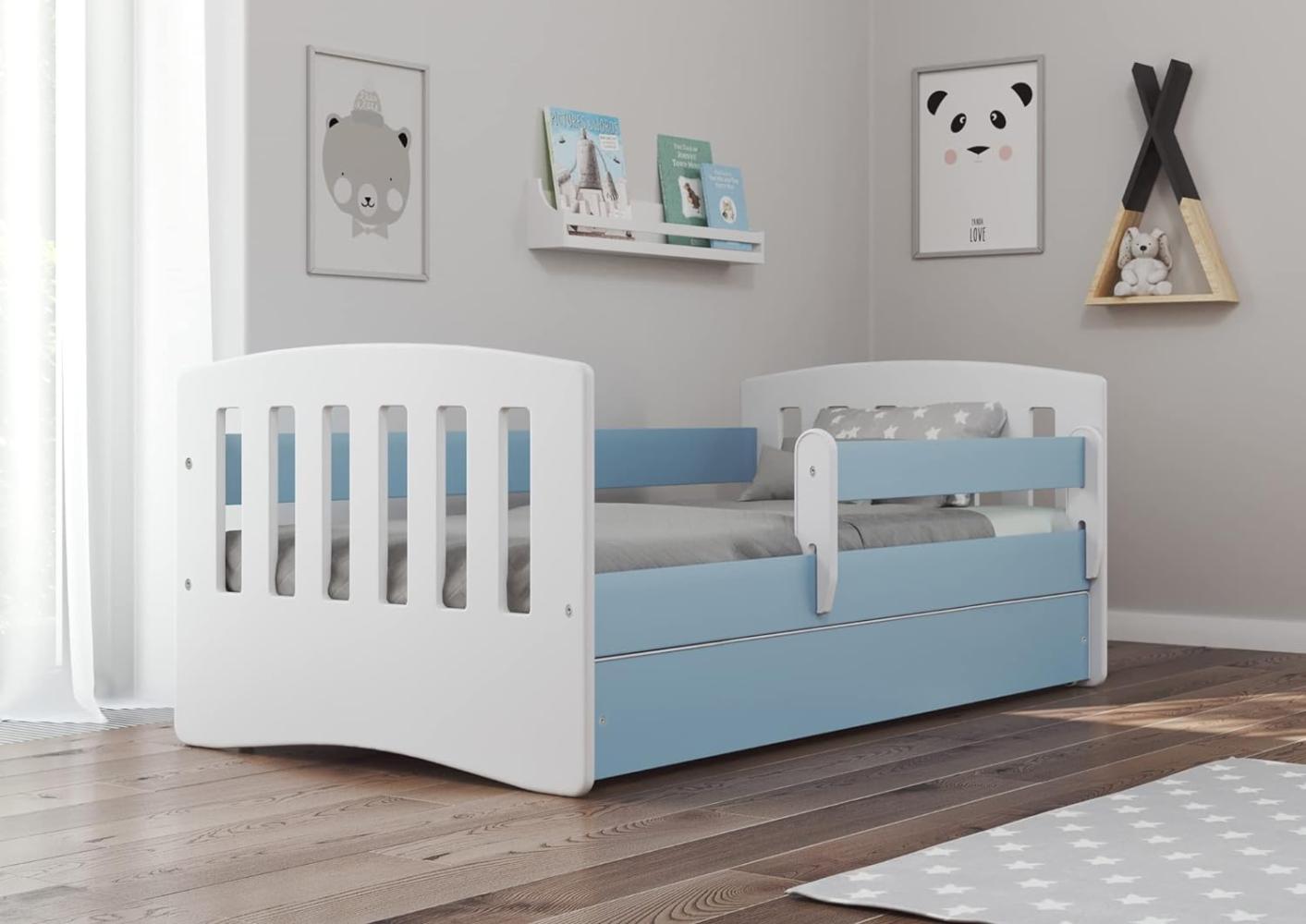 Bjird 'Classic' Kinderbett 80 x 180 cm, Blau, inkl. Rausfallschutz, Lattenrost und Bettschublade Bild 1