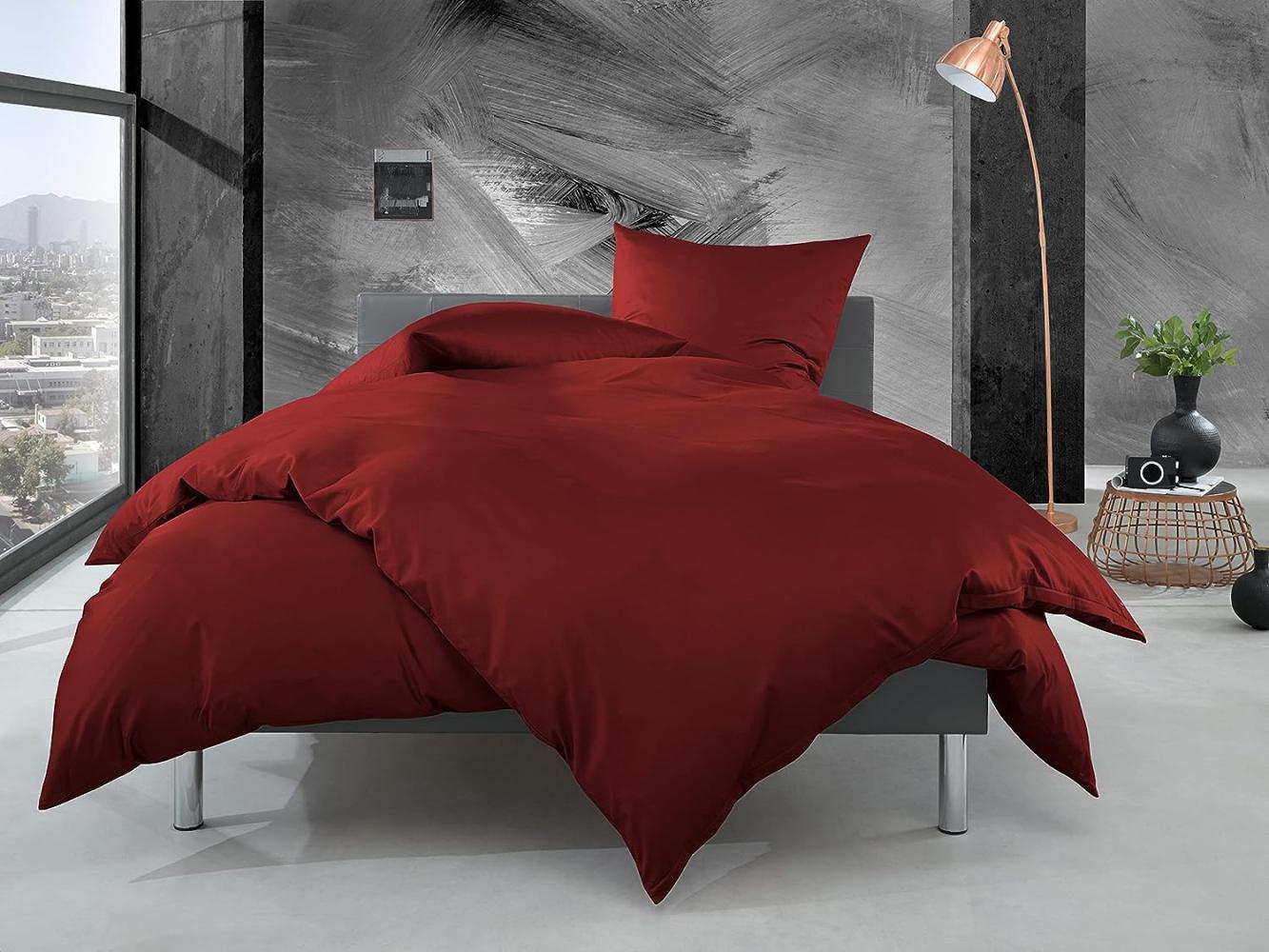 Bettwaesche-mit-Stil Mako Perkal Bettwäsche uni / einfarbig rot Kissenbezug 40x80 cm Bild 1