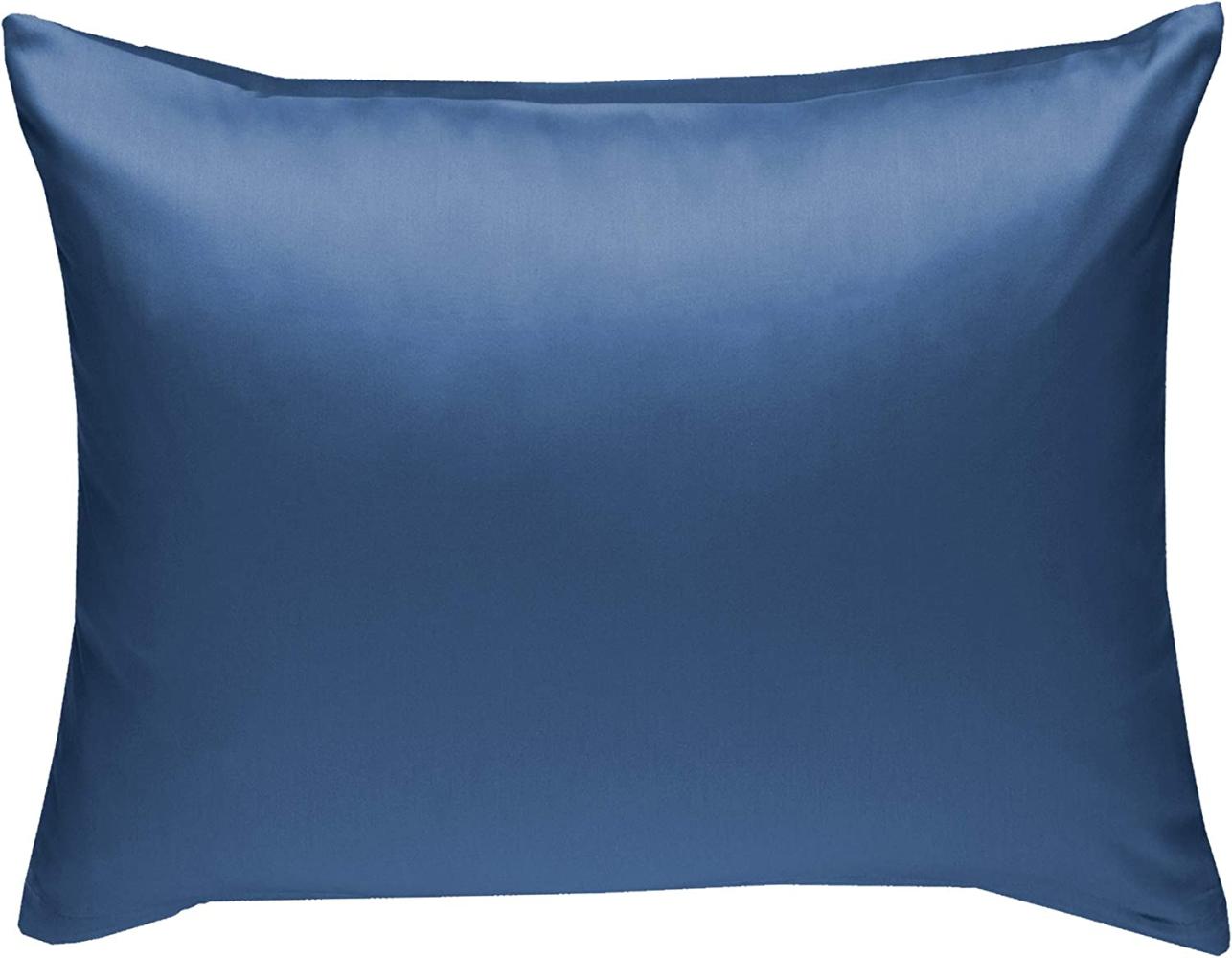 Bettwaesche-mit-Stil Mako-Satin / Baumwollsatin Bettwäsche uni / einfarbig Jeans Blau Kissenbezug 70x90 cm Bild 1
