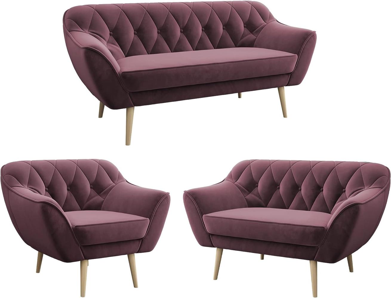 MKS MEBLE Sofa - Moderne Sofa Set 3+2+1 - Skandinavische Deko Polstersofa - Pirs Zwei Loungesofas und Sessel - Sechs Personen Rosa Bild 1