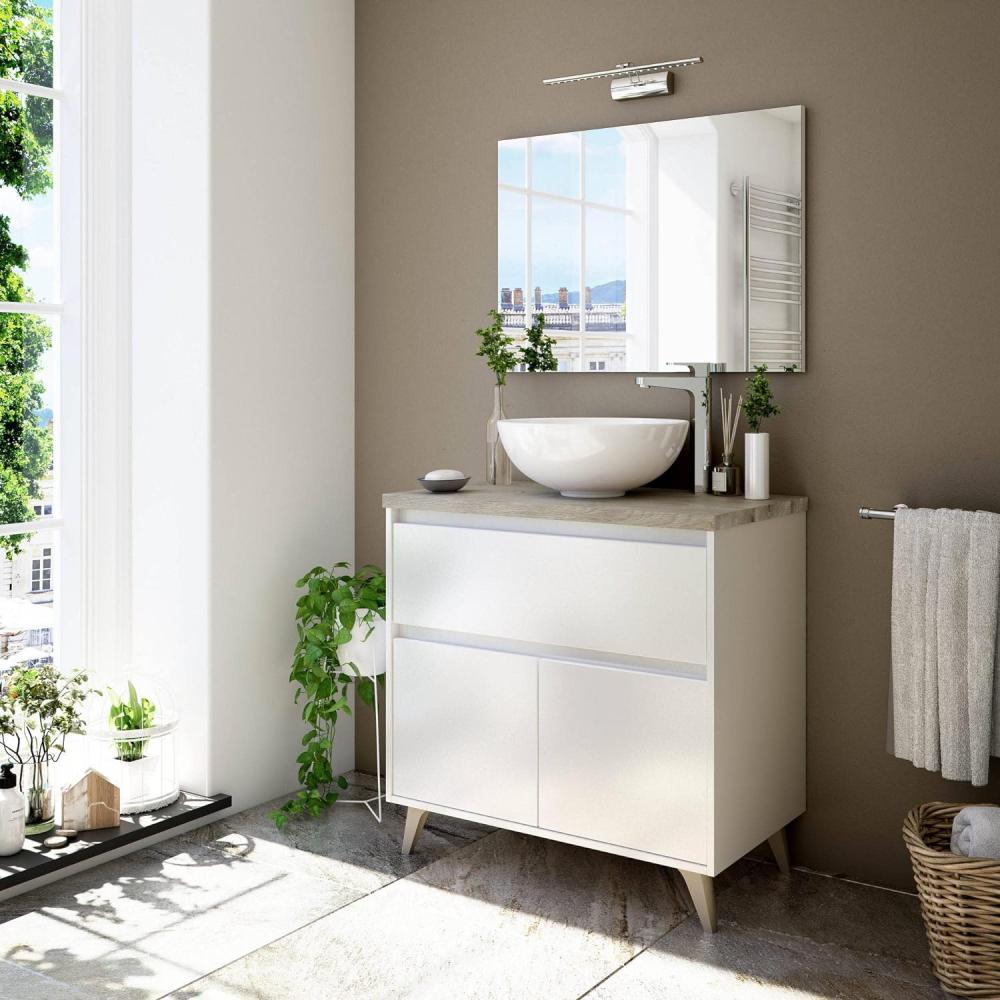 Dmora Berkeley Waschbeckenunterschrank für Badezimmer mit 2 Türen und 1 Schublade, Standschrank, Waschbecken Nicht im Lieferumfang enthalten, 78,5 x 46 x 80 cm, Weiß glänzend und Olmo Bild 1