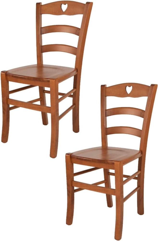 Tommychairs - 2er Set Stühle Cuore für Küche und Esszimmer, Robuste Struktur aus Buchenholz in der Farbe Kirschholz lackiert und Sitzfläche aus Holz Bild 1