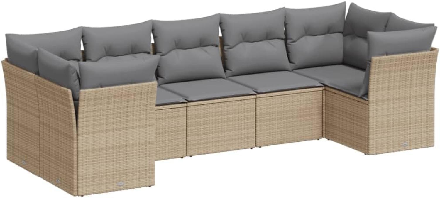 vidaXL 7-tlg. Garten-Sofagarnitur mit Kissen Beige Poly Rattan Bild 1