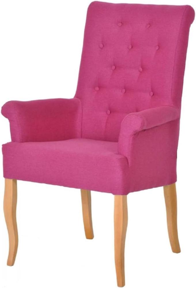 Casa Padrino Chesterfield Neo Barock Esszimmer Stuhl Pink / Naturfarben - Küchenstuhl mit Armlehnen - Esszimmer Möbel - Chesterfield Möbel - Neo Barock Möbel Bild 1