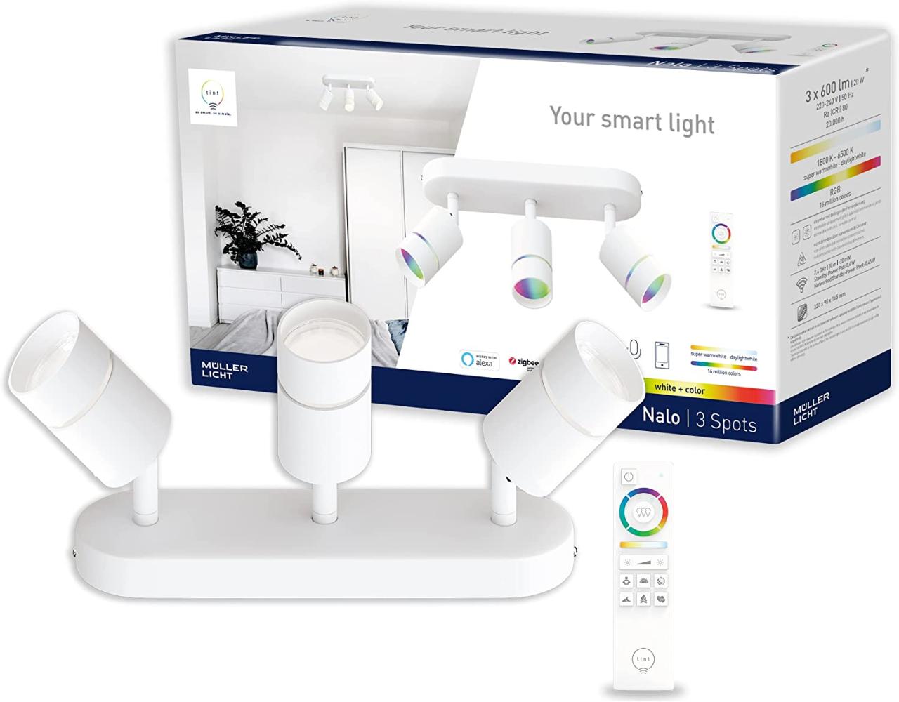 Müller Licht tint 3er LED Spot Nalo weiß 32 x 9 cm weiß RGBW Smart Home Bild 1