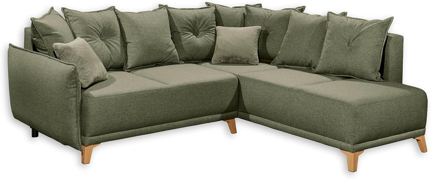 Stella Trading Pamplona Ecksofa mit Schlaffunktion, Grün - Moderne Eckcouch in L-Form mit Bettkasten - 244 x 91 x 212 cm (B/H/T) Bild 1