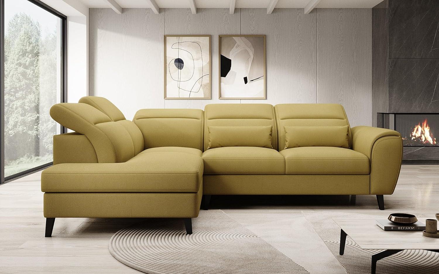 Designer Sofa Nobile mit verstellbarer Rückenlehne Stoff Senf Links Bild 1
