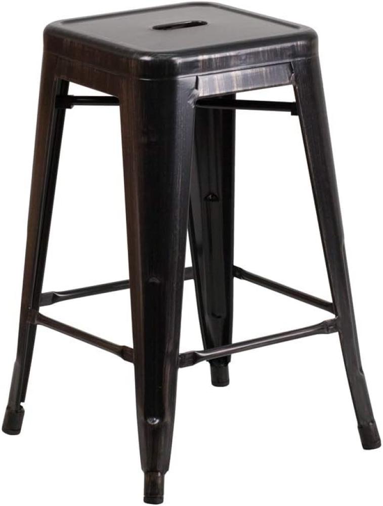 Flash Furniture Bunter Hocker aus Metall für Restaurants, Verzinkter Stahl, Kunststoff, Schwarz-antik-Gold, 4 Pack Bild 1