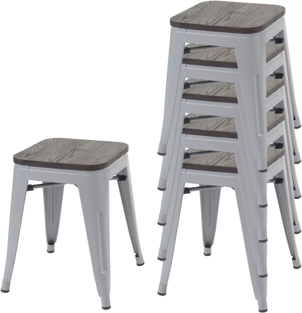 6er-Set Hocker HWC-A73 inkl. Holz-Sitzfläche, Metallhocker Sitzhocker, Metall Industriedesign stapelbar ~ grau Bild 1