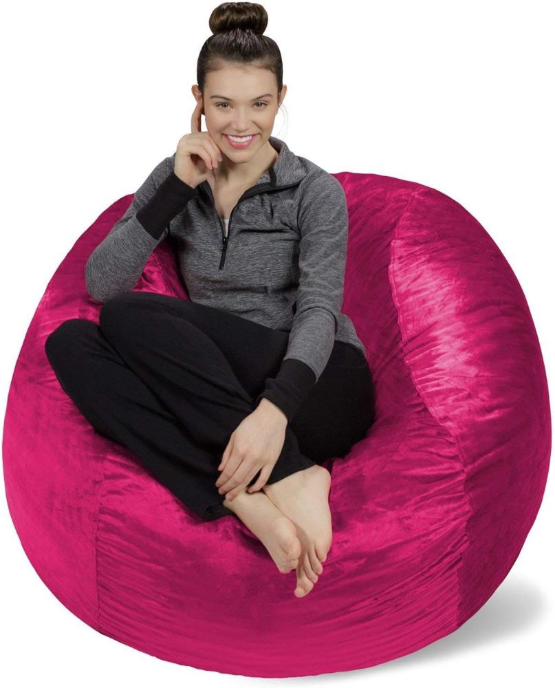 Sofa Sack XL-Das Neue Komforterlebnis Sitzsack mit Memory Schaumstoff Füllung-Perfekt zum Relaxen im Wohnzimmer oder Kinderzimmer-Samtig weicher Velour Bezug in Magenta Bild 1