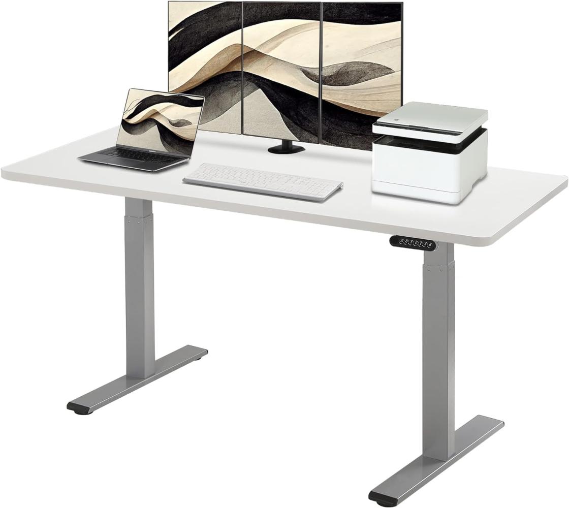 E.For.U® höhenverstellbarer Schreibtisch 180x80 cm, 2 Motoren, elektrisch höhenverstellbares Tischgestell mit 2-Fach-Teleskop, Memory-Steuerung (Silber), DT20L mit Tischplatte (Weiß) Bild 1