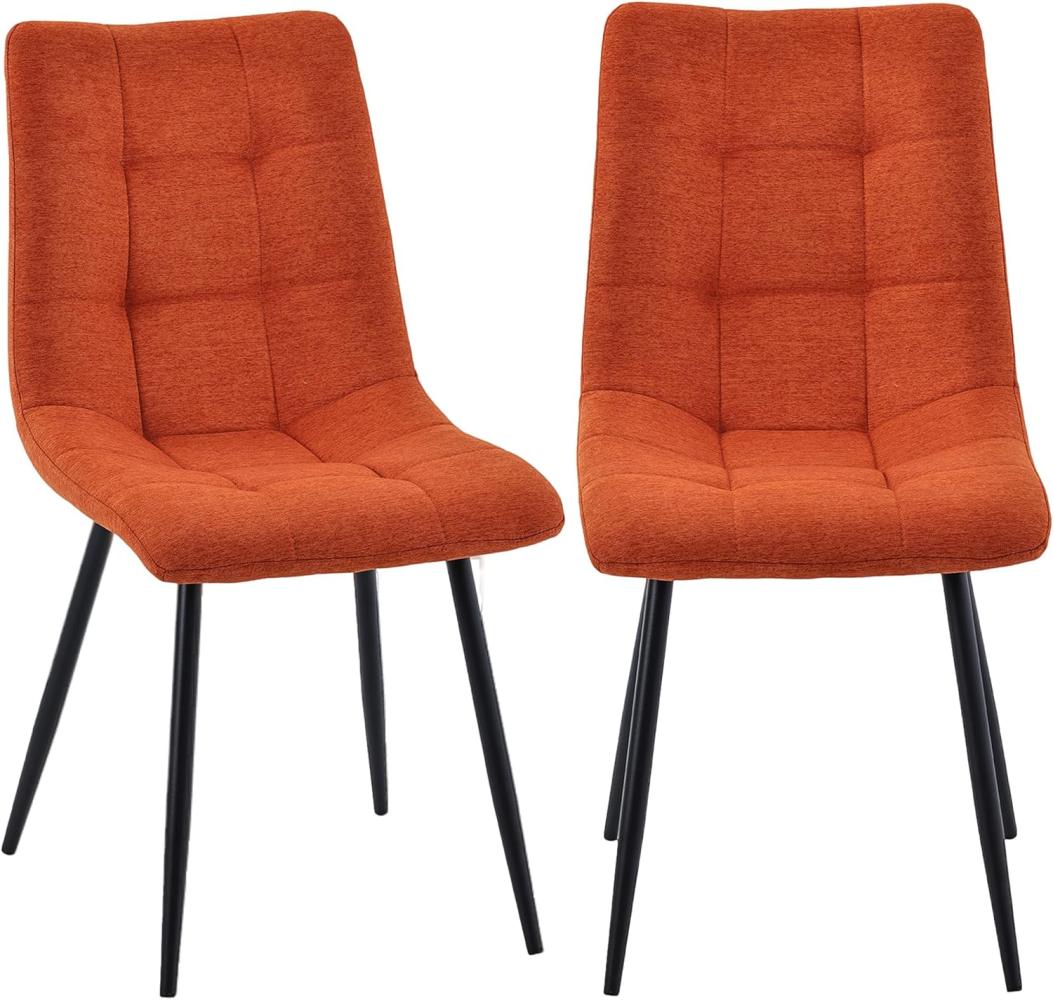 Moderne Esszimmerstühle in Stoffoptik - bequeme Esstischstühle gepolsterte Küchenstühle mit abgesteppter Vorderseite - stabile Stühle Esszimmer mit Metallgestell Orange 2 St. Bild 1