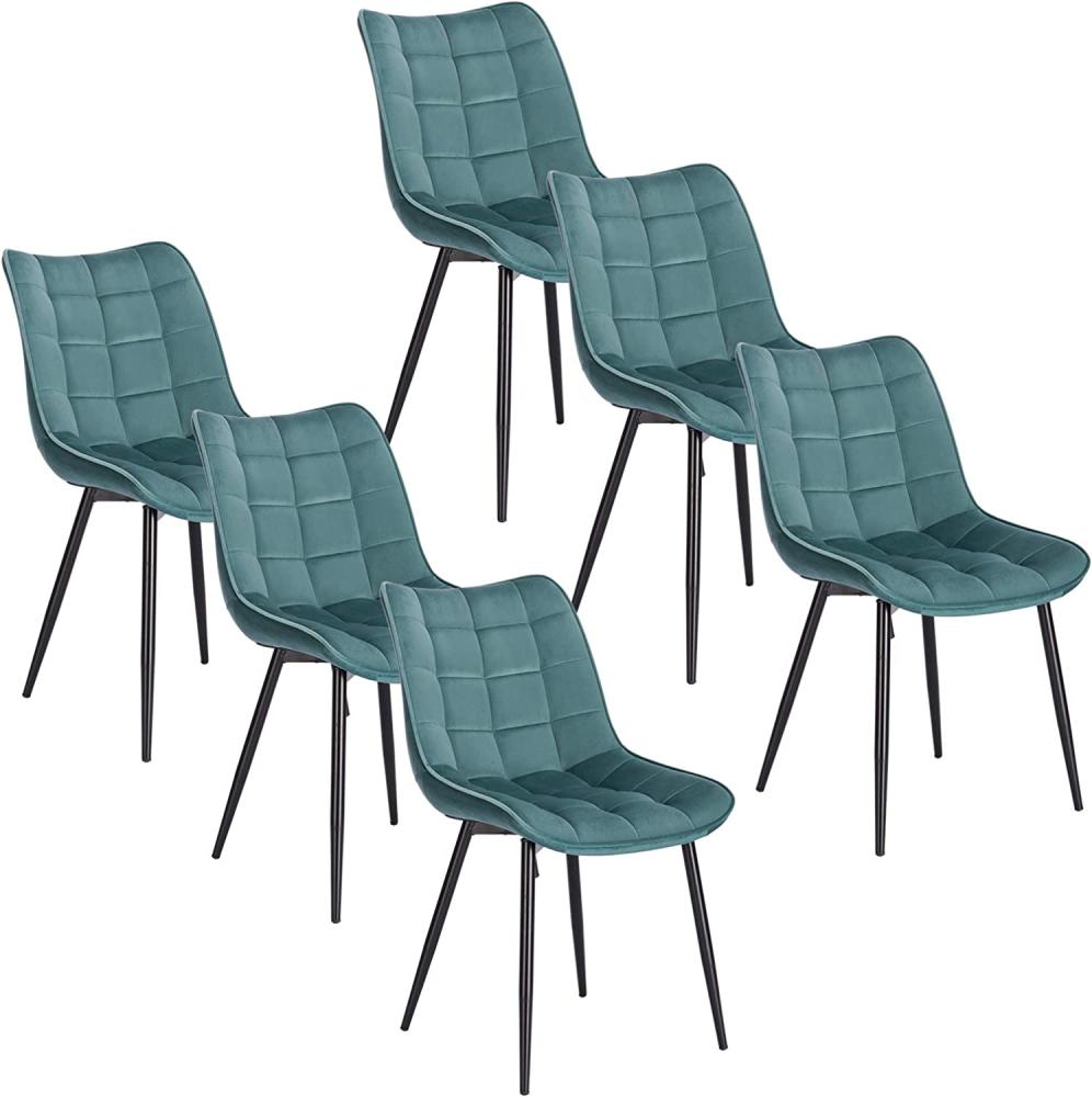 WOLTU 6 x Esszimmerstühle 6er Set Esszimmerstuhl Küchenstuhl Polsterstuhl Design Stuhl mit Rückenlehne, mit Sitzfläche aus Samt, Gestell aus Metall, Türkis, BH142ts-6 Bild 1