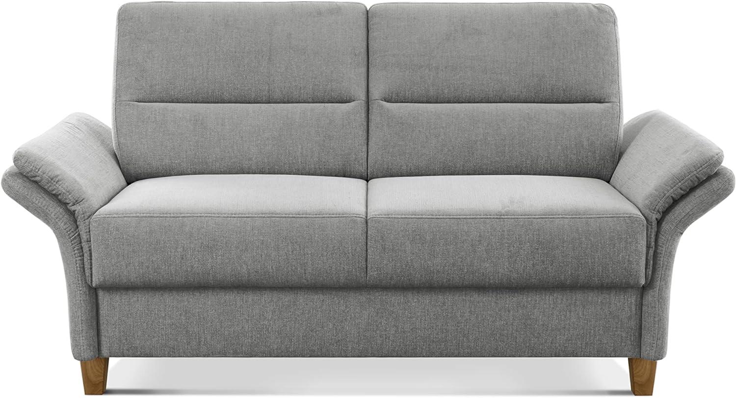 CAVADORE 2er Sofa Wyk / 2-Sitzer-Couch im Landhausstil mit Federkern + Holzfüßen / 166 x 90 x 89 / Chenille, Hellgrau Bild 1