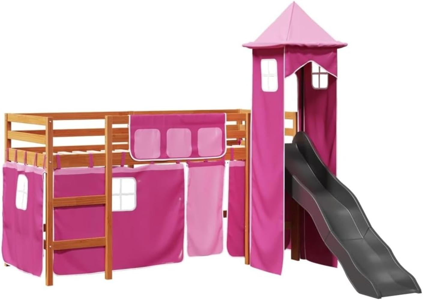 Kinderhochbett mit Turm Rosa 90x200 cm Massivholz Kiefer 3309136 Bild 1