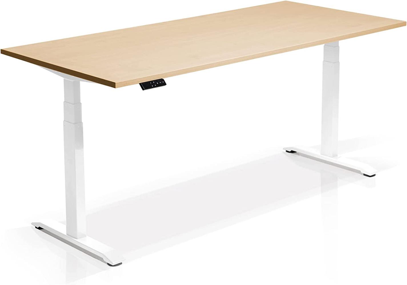 Möbel-Eins OFFICE ONE elektrisch höhenverstellbarer Schreibtisch / Stehtisch, Material Dekorspanplatte weiss ahornfarbig 180 x 80 cm Bild 1