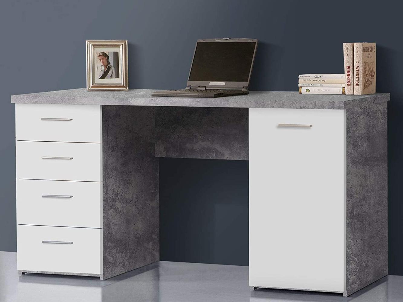 möbelando Schreibtisch Bürotisch Computertisch Arbeitstisch Laptoptisch Büromöbel Balu I Beton/Weiß Bild 1