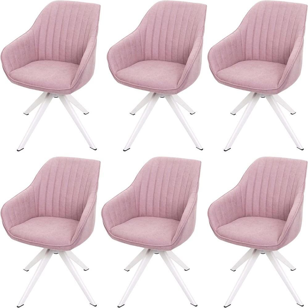 6er-Set Esszimmerstuhl HWC-K27, Küchenstuhl Stuhl mit Armlehne, drehbar Stoff/Textil ~ rosa Bild 1