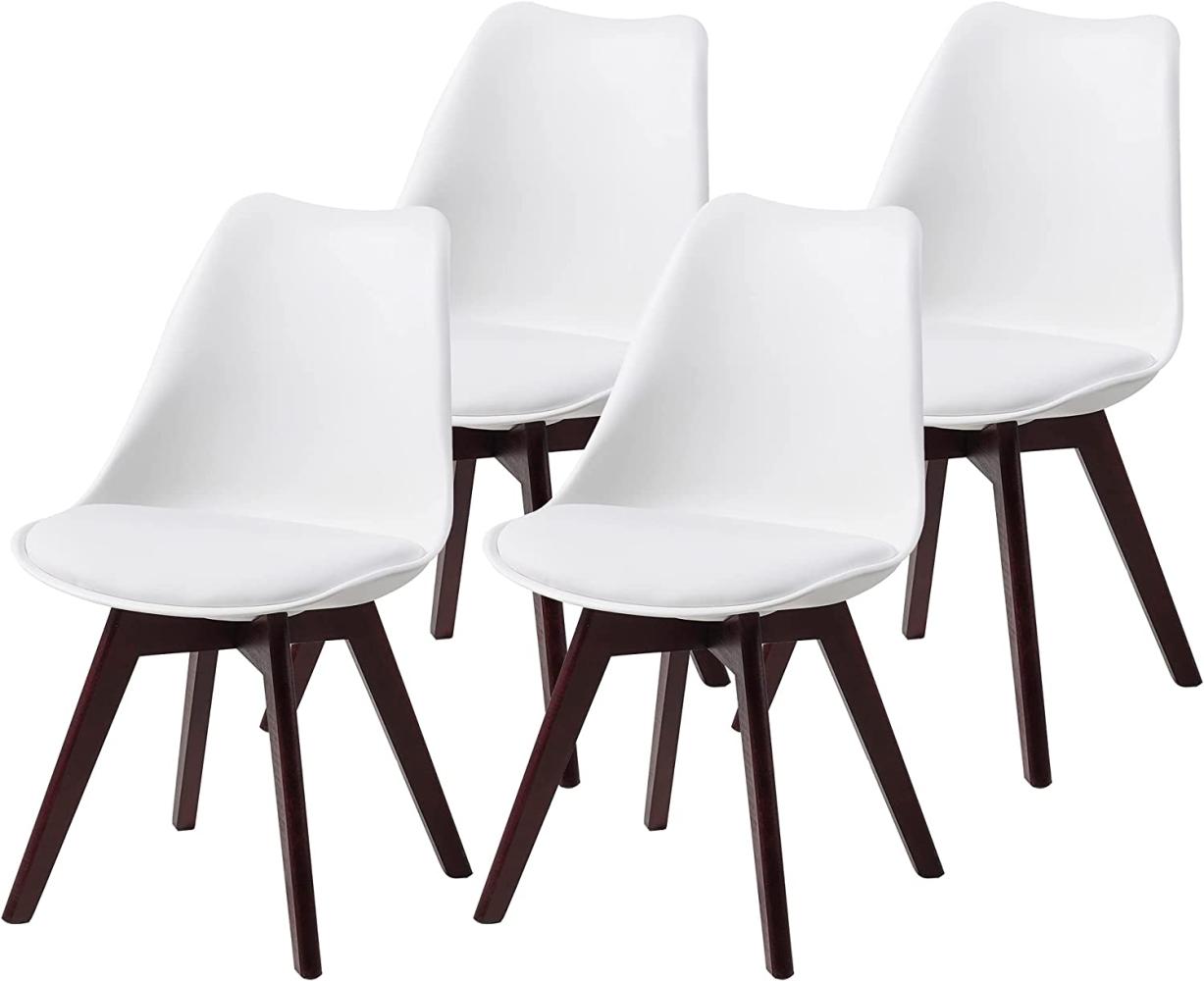 ALBATROS Esszimmerstühle AARHUS 4-er Set, Weiss mit Beinen aus Massiv-Holz, Nussbaum, skandinavisches Retro-Design Bild 1