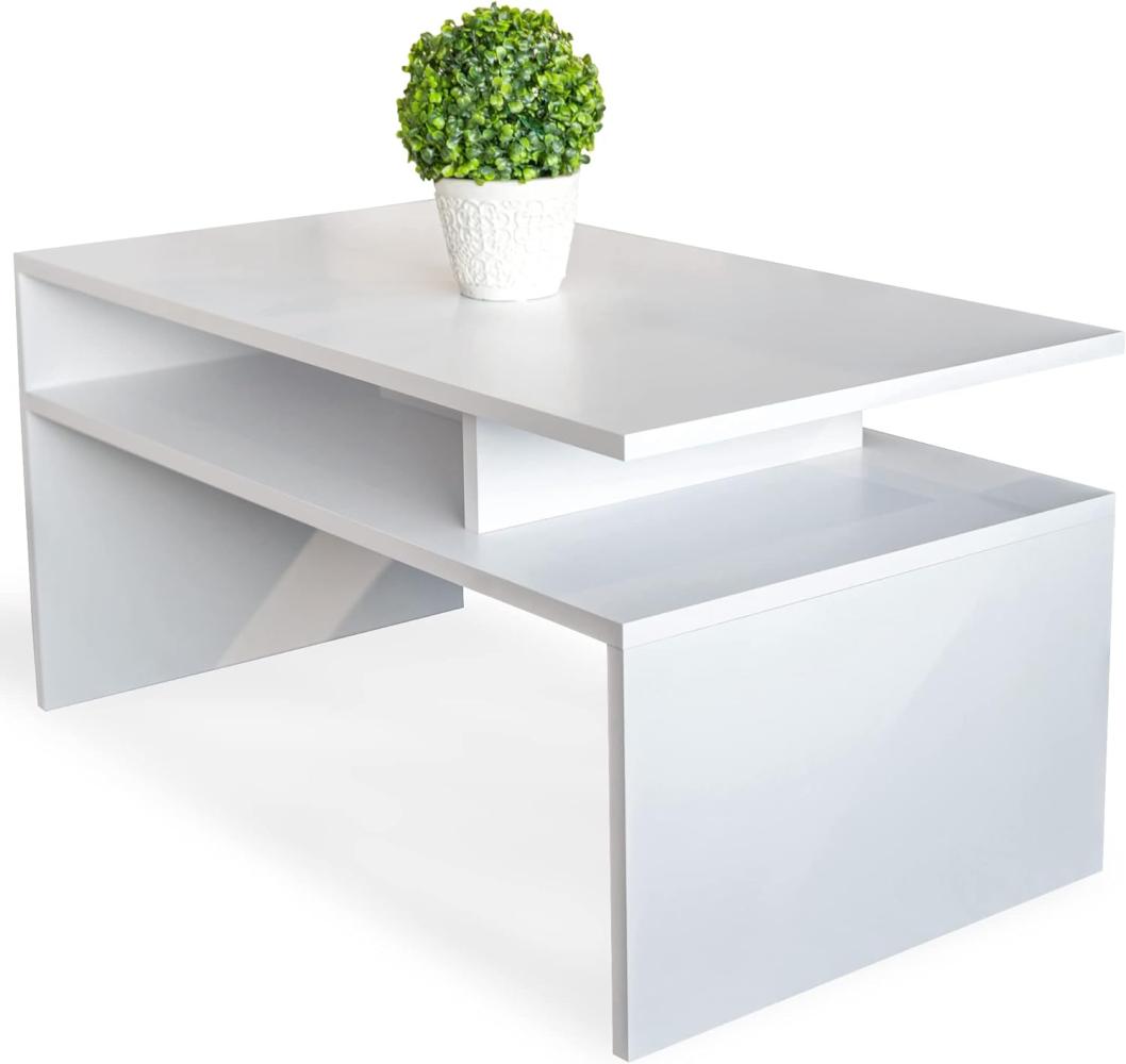 Weiß glänzender Couchtisch für das Wohnzimmer - modernistischer Look, minimalistischer Stil - Betonelement glänzender Couchtisch Bild 1