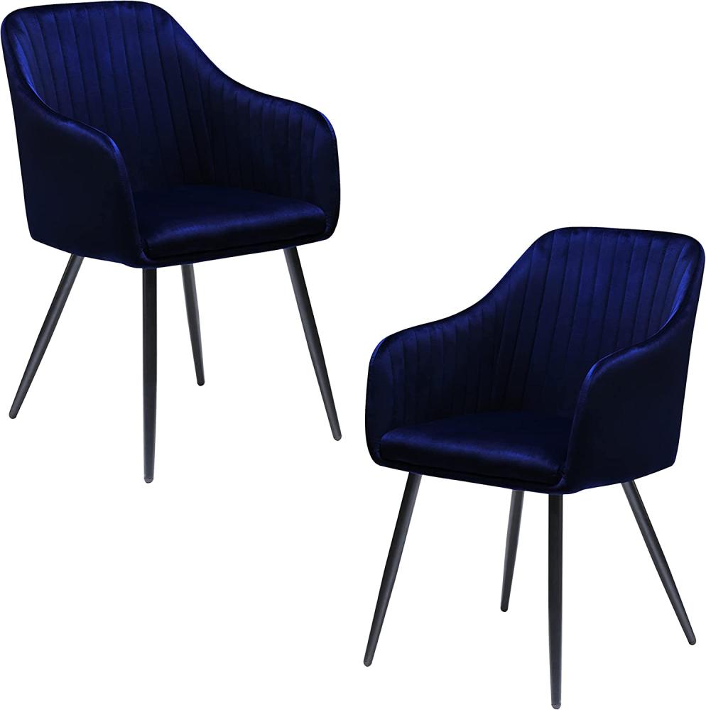 2 x Stuhl Savona blau Samt 4-Fuß mit Armlehne Bild 1