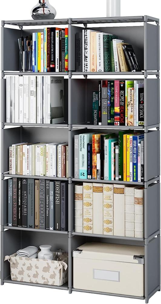 MOYIPIN Bücherregale, zusammengebautes Lagerregal, vertikales Schrank-Bücherregal für Schlafzimmer, Wohnzimmer, zweireihiges 10-Gitter-Multifunktions-Aufbewahrungsgerät (grau) Bild 1