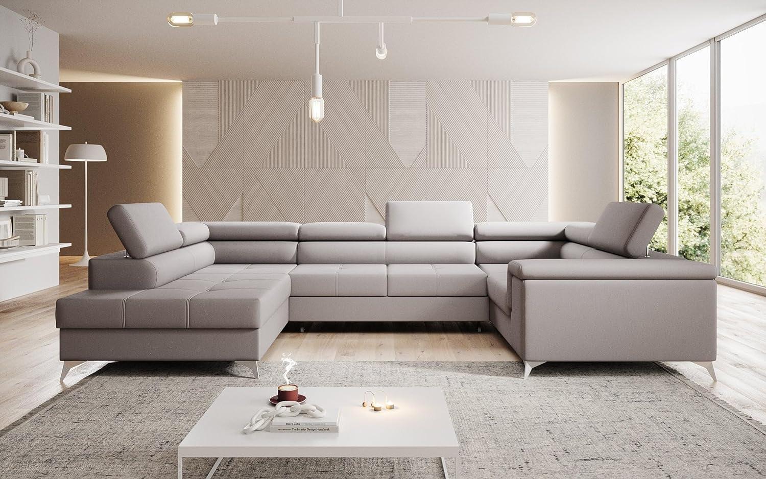 Designer Sofa Torino mit Schlaf- und Klappfunktion Stoff Beige Links Bild 1