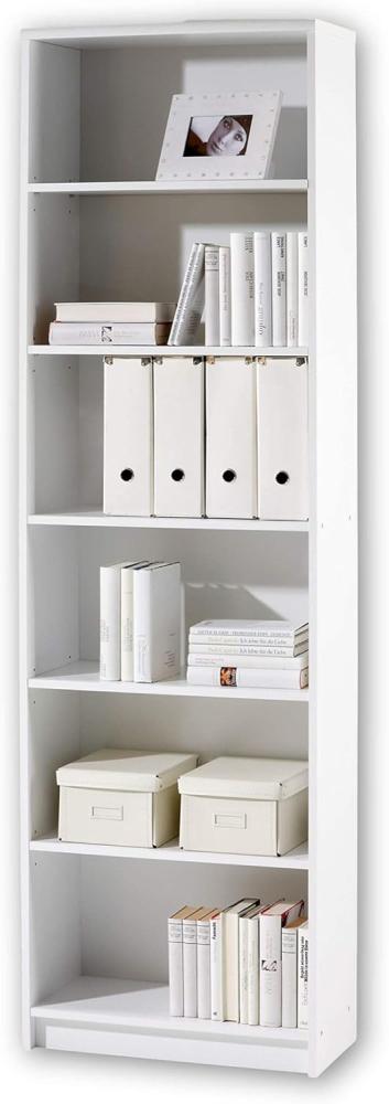 LILLY Regal Weiß - Modernes Bücherregal mit 6 offenen Fächern - Vielseitiges Büro Aktenregal Standregal mit viel Stauraum - 60 x 202 x 28 cm (B/H/T) Bild 1