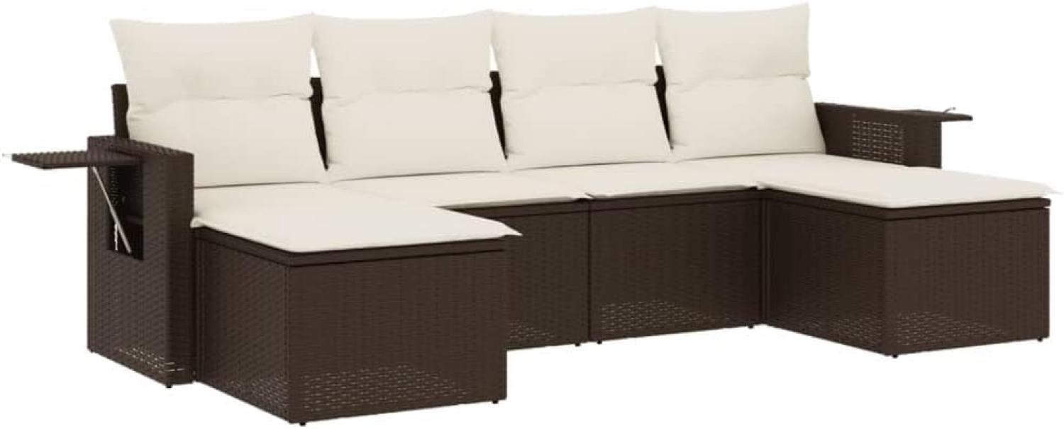 vidaXL 6-tlg. Garten-Sofagarnitur mit Kissen Braun Poly Rattan Bild 1