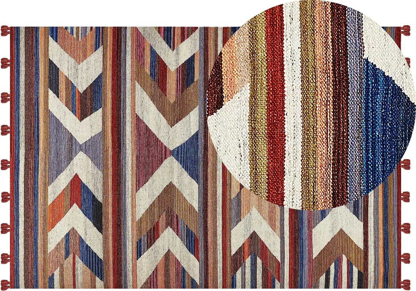 Kelim Teppich Wolle mehrfarbig 200 x 300 cm geometrisches Muster Kurzflor MRGASHAT Bild 1