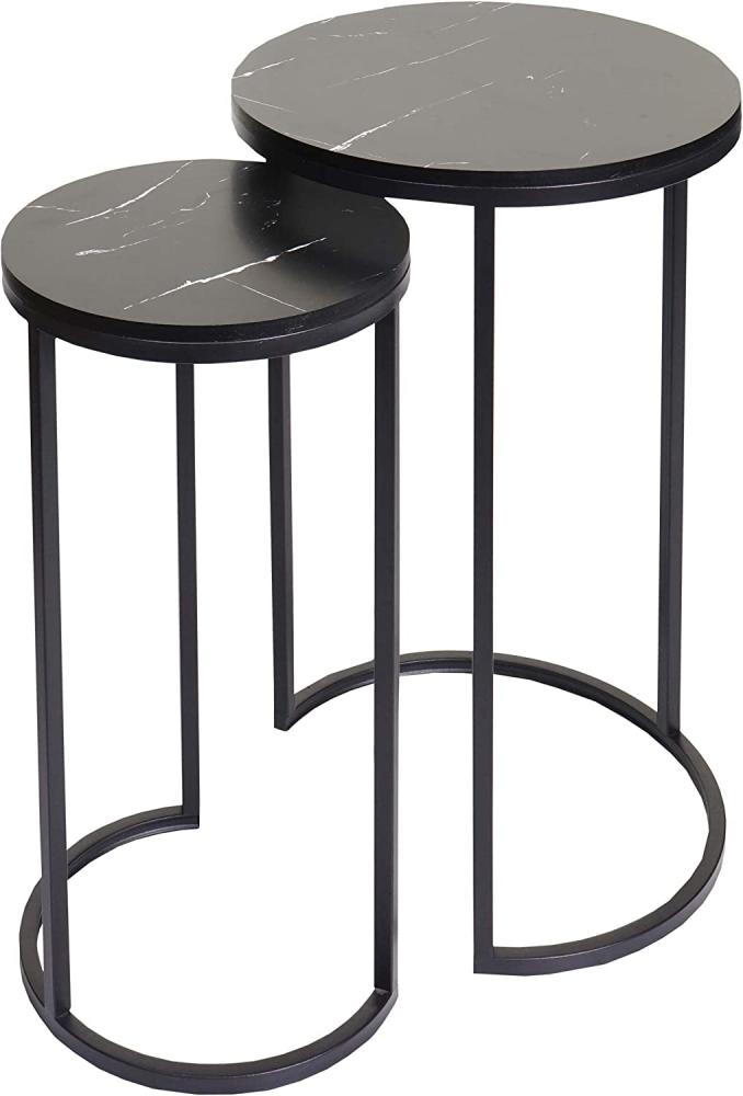 2er-Set Beistelltisch HWC-K46, Kaffeetisch Nachttisch Loungetisch, Marmor-Optik MVG-zertifiziert MDF ~ schwarz-schwarz Bild 1