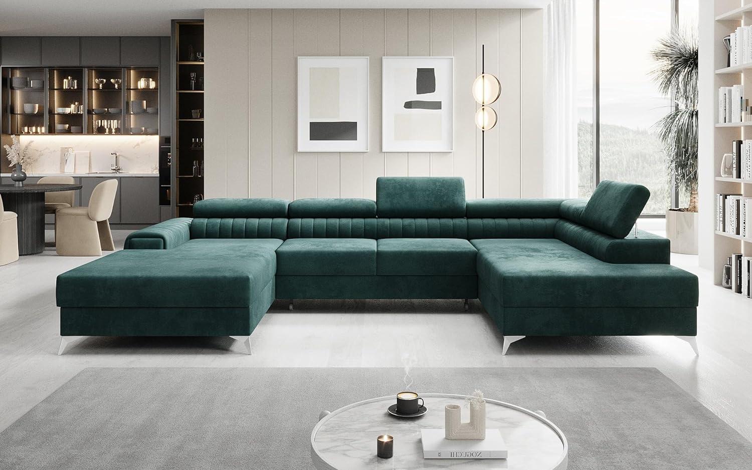 Designer Sofa Collina mit Schlaf- und Klappfunktion Samt Grün Rechts Bild 1