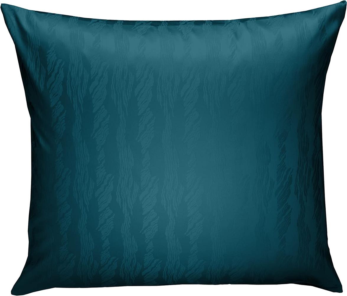 Bettwaesche-mit-Stil Mako Satin Damast Bettwäsche Waves petrolblau Kissenbezug 40x40cm Bild 1