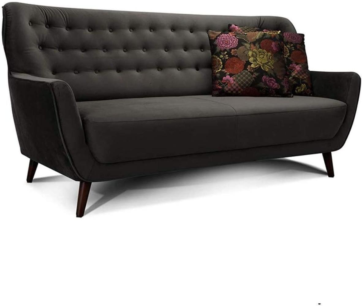 CAVADORE 3-Sitzer-Sofa Abby / Retro-Couch im Samt-Look mit Knopfheftung / 183 x 89 x 88 / Samtoptik, grau Bild 1