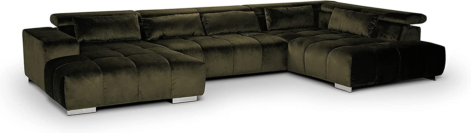 Mivano Wohnlandschaft Orion / Riesige Couch in U-Form inkl. XL-Recamiere und Kopfteilfunktion / 409 x 73 x 225 / Velours, Grün Bild 1
