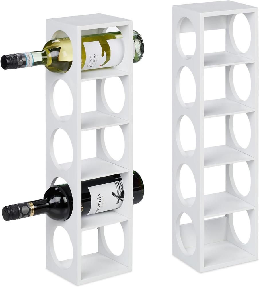 Relaxdays Weinregal für 5 Flaschen, 2er Set, Weinständer Bambus, HxBxT: 53 x 14 x 12 cm, Weinhalter stehend, Küche, weiß Bild 1