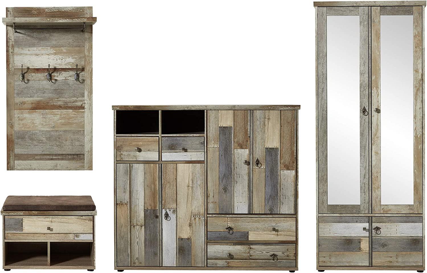 Bonanza Vintage Garderoben Set in Driftwood Optik - Retro Flurgarderobe für Ihren Eingangsbereich - 305 x 188 x 40 cm (B/H/T) Bild 1
